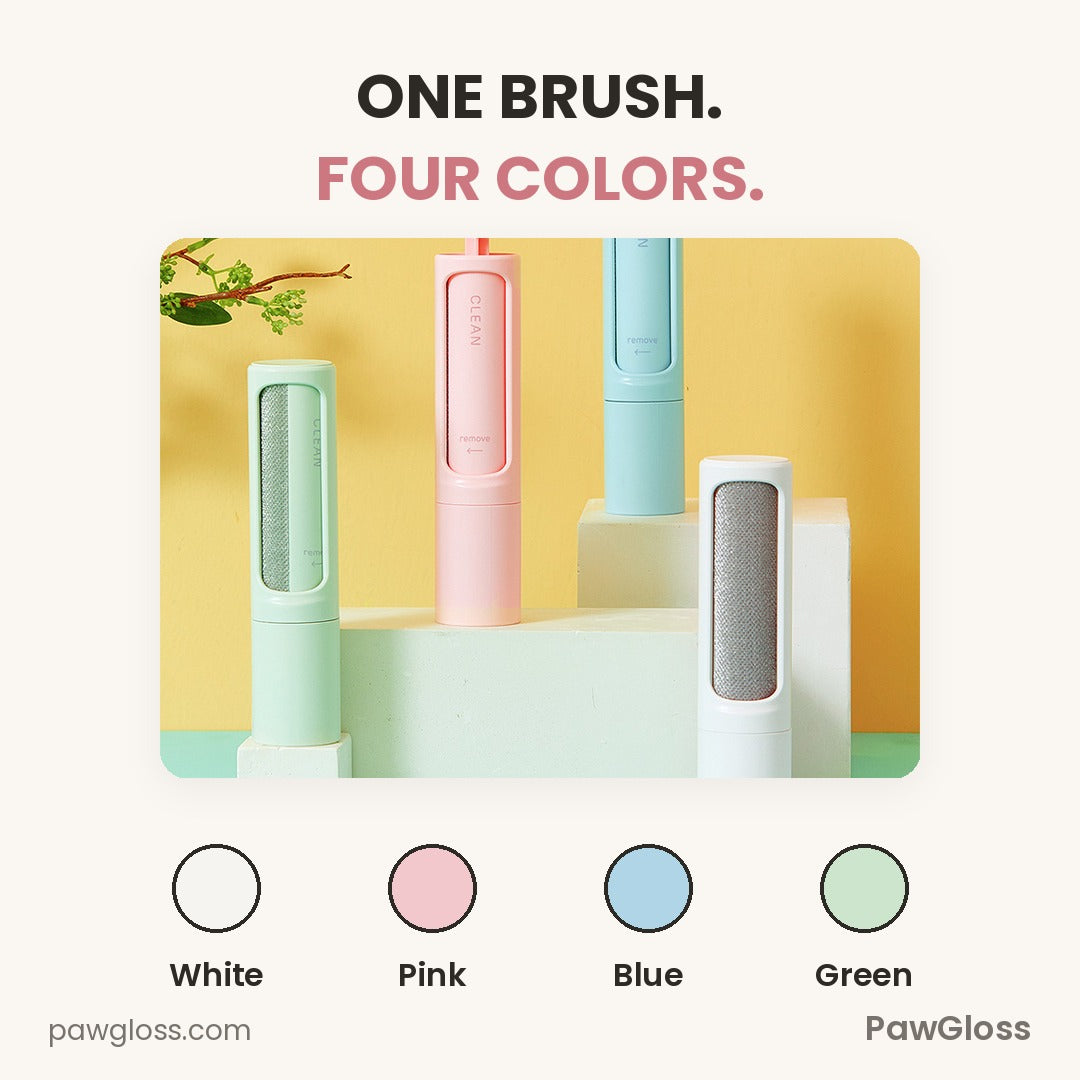 PawGloss pet hair remover available in four colors — white, pink, blue, and green